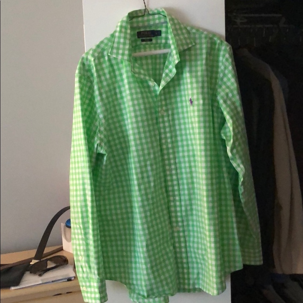 Green and white polo shirt